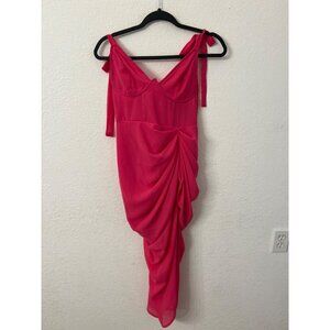 PrettyLittleThing Womens Hot Pink Ruched Evening Dress Size 6 Polyester
